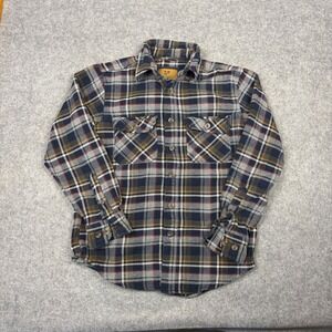 Outdoor Life Mens Plaid Flannel Button Down Shirt Navy Blue Grey Small
